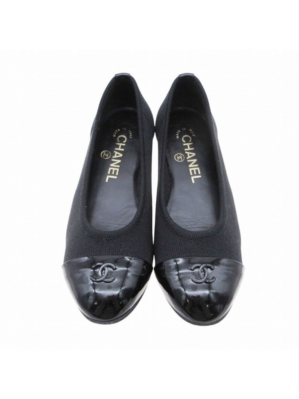 Chanel Pumps CC Logo Flat Shoes Black